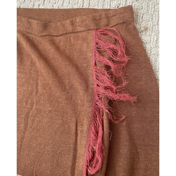 Double D Ranch Monument Pass Skirt XL NWT Orange Brown Stripe Fringe - Picture 7 of 9